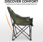 Oversized Camping Chair Padded Camping Chairs Heavy-Duty Foldable Camping Chairs with Cup Holder and Cooler Bag Portable Lawn Chair for Sports Outdoors-Support 450LBS, Green