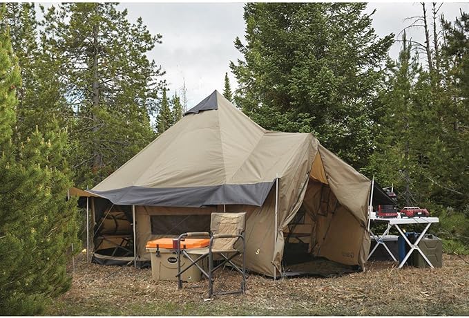 Guide Gear Base Camp Tent, Outdoor, Hiking, Hunting, Four Season Camping with Stove Jack