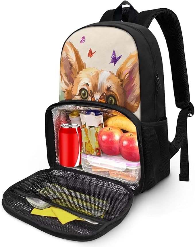 Corgi Floral Elementary Middle High Student Backpack All-In-One Laptop Backpack Computer Bag Meal Prep Backpack Cute Kids Dayback for Picnic Travel Camping Outdoor Casual