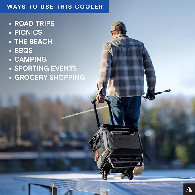 Titan Deep Freeze 60 (50+10) Can Wheeled Cooler - Collapsible Rolling Cooler with Wheels and All-Terrain Cart
