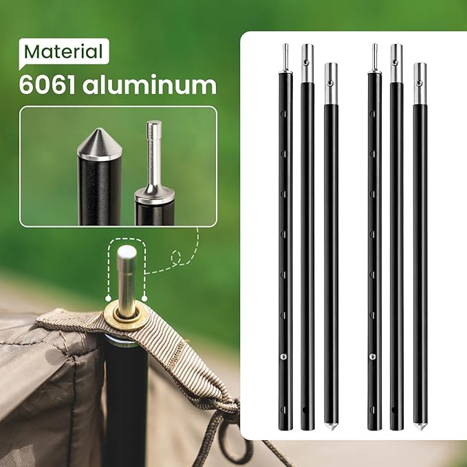 ONETIGRIS Upgraded Tent Poles – Set of 2 Adjustable Telescoping Tarp Poles, Aluminum Replacement Poles for Tent, Tarp, Canopy, Awning, Shelter, Heavy Duty Aluminum Alloy Camping Poles