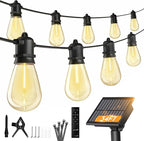 Minetom 34FT Solar String Lights Outdoor Waterproof, 9 LED S14 Shatterproof Bulb, Patio Lights with Remote Type-C Port Timable, 3 Light Modes Dimmable Solar String Lights for Outside, Yard, Camping