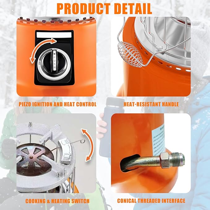 2-in-1 Propane Heater and Stove, Portable Heater with 6FT Regulating Valve, Dual Function Indoor Safe for Ice Fishing, Tent Camping, Tailgating, Emergency, Basement Heating