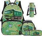 Cargo Truck Backpack with Lunch Box Boys 17 Inch Elementary School Backpack for Boys 4 in 1 Set Kids Book Bag for School Travel Shoulder Bag Daypack