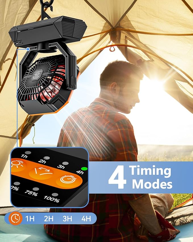 Portable Camping Fan with 20000mAh Rechargeable Battery, USB-C Battery Powered Fan for Indoor Outdoor Use, Ultra Quiet Battery Operated fan for Travel, Tent, Beach, Picnic, BBQ, Desk, Home