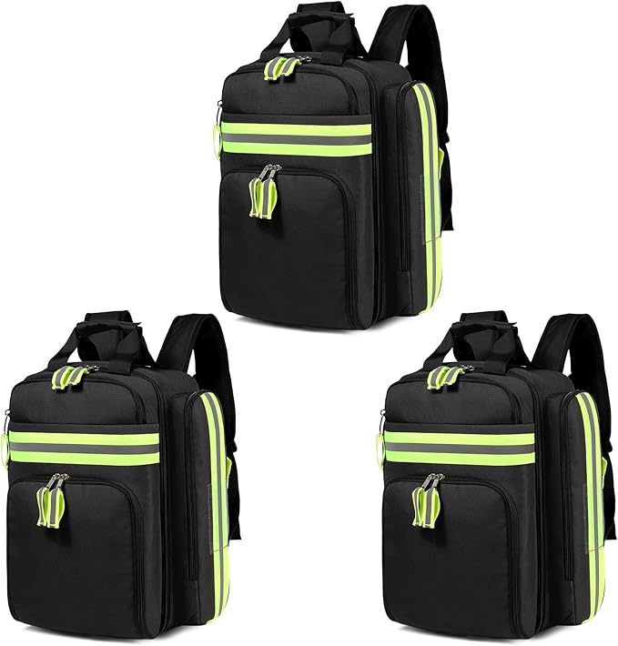 Gatycallaty First Aid Backpack - Medical Evacuation Bag - Red Emergency Lifeguard Bag for Ems Emt First Responders (Black, Pack of 3)