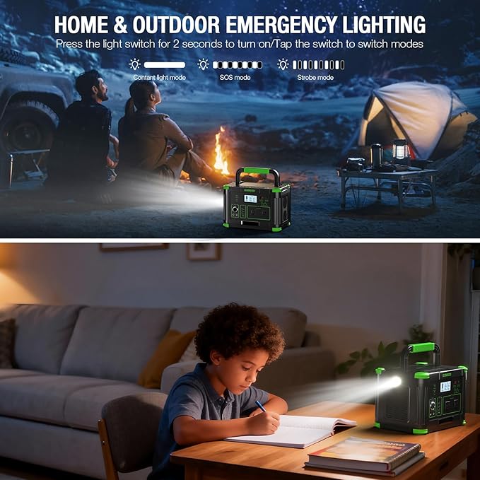 500W Portable Power Station, 519Wh Outdoor Solar Generator Backup Battery Pack with 2 110V AC Outlets, 500W (Peak 1000W) 10-Port Powerhouse for RV/Van Camping Fishing Climbing Road Trip Home Emergency