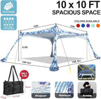Buheco Beach Tent Pop Up Shade 10x10ft Beach Canopy Sun Shelter UPF50+ with 4 Foldable Poles-Portable Carrying Bag-Sand Shovel-Ground Pegs-Windproof Ropes for Outdoor Family Camping-Fishing- Picnic
