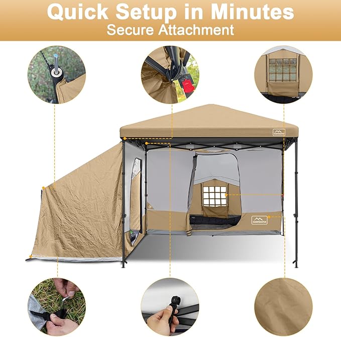 KAMPKEEPER 2 Person Canopy Side Tent, Camping Tent for 10x10 Canopies, Easy Up Cube Tents Gazebo Room with Mesh Window for Camping, Storage, Events(Canopy Not Included)