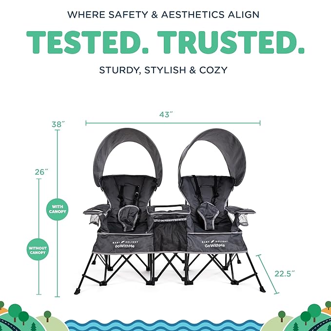 Baby Delight Go with Me Duo Deluxe Portable Chair | for Kids | Double Seat | Indoor and Outdoor | Grey