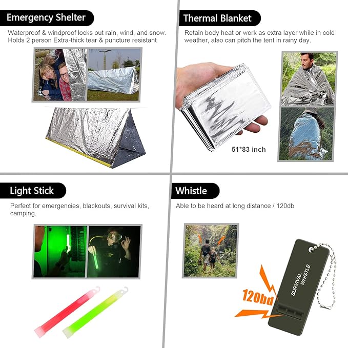 Survival Kit, 151 Pcs First Aid Kit Survival Gear and Supplies Emergency Kit with Bug Out Bag Tactical Military Grade Molle IFAK for Camping, Earthquake, Hiking, Hunting, Gifts for Men Dad