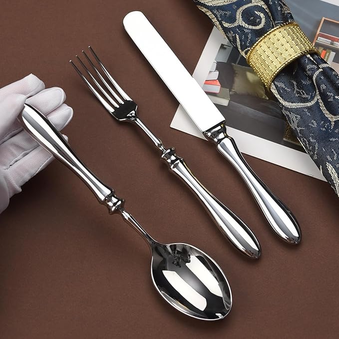 Silverware Flatware Cutlery Set， 5/20/30/40 Pieces 304 Stainless Steel Knives and Forks， High-end Steakhouse Dining Knives， Forks and Spoons， Restaurant Home，Silver-6Set-30Pcs