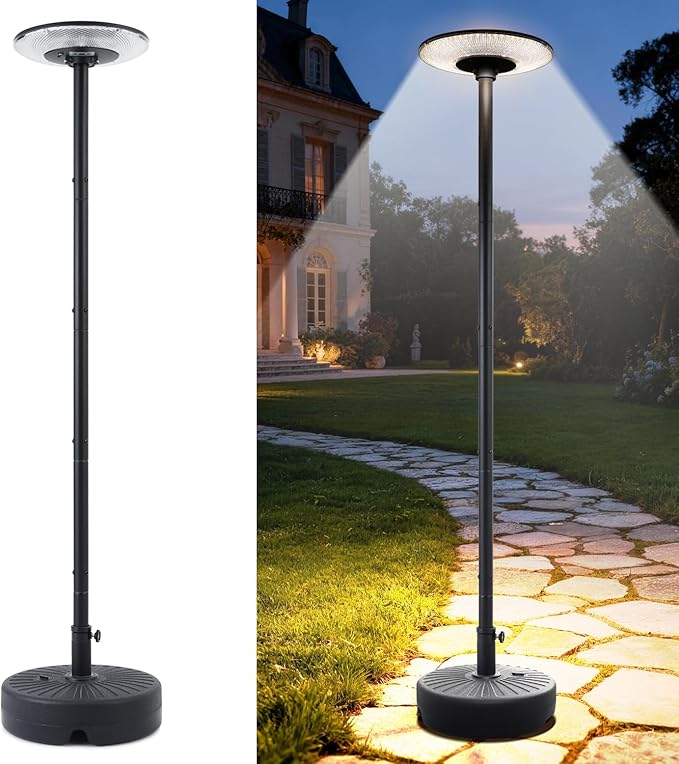 Solar Street Lights Outdoor with Pole, Waterproof Motion Sensor Solar Lamp Posts with Remote Control at 360° omnidirectional for Yard, Camping, Garden, Outside (106.3" Pole with 324 LED)