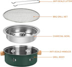 Portable Charcoal Barbecue Grill, 1pc Mini BBQ Grill Multifunctional Charcoal Grill Smokeless Round Tabletop Charcoal Grill for Indoor Outdoor Cooking Home Party Picnic Camping (Green)