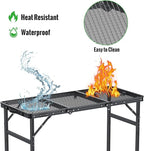 GARLLEN Folding Grill Table, 3-Height Adjustable Lightweight Grill Table with Heat-Resistant Tabletop, Portable Aluminum Camping Table for BBQ, Picnic, Cooking, 35.4" L x 15.7" W, Threaded Install