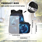 Moon and Wolf Backpack for Men Lightweight Bookbag with Lunch Box Set Wear-resistant School Bag for Outdoor Travel Casual Book Bag Rucksack