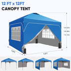 GDY 10x10 Patio Pop Up Canopy Tent with 4 Sidewalls, Easy Set up with One Push Lift Outdoor Silver Coated Beach Gazebos, Carpas with 4 Sandbags, for Parks, Parties,Camping, Blue.
