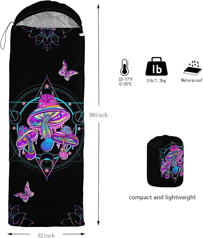 HOSIMA Butterfly Sleeping Bags for Adults and Kids for Camping,Black Gothic Ultralight Sleeping Bag for Cold Weather Summer.