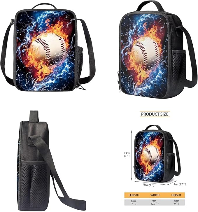 Baseball Backpack and Lunchbox Boys Sports Backpack Lightweight Trendy Kids Bookbag and Lunch Box Set Boys 4 Piece School Bag for Boys 6-7 Travel Outdoor Daypack Camping