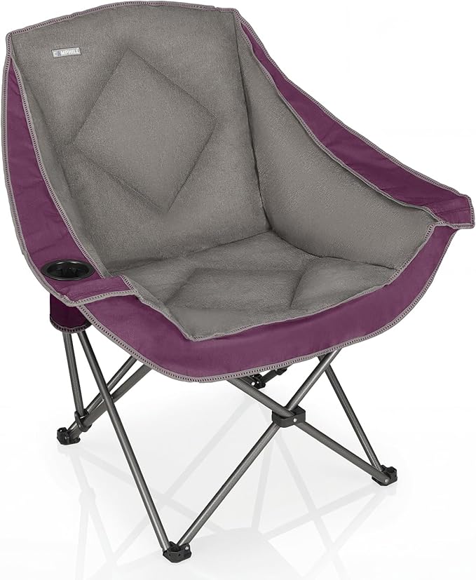 CAMPHILL Folding Camping Chair,Oversized Portable Camping Chair with Cup Holder,Heavy Duty Padded Lawn Chair for Camping, Tailgates, Beach, and Sports