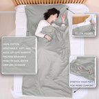 100% Cotton Sleeping Bag Liner with Full Length Zipper on 3 Sides; Single/Double Adult Sleep Sack for Travel & Camping, Multifunctional Travel Sheets (Unzipped 87”x87”) for Hotel, Lightweight