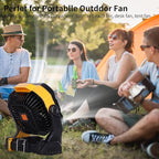20000mAh Camping Fan with LED Lantern USB Tpye C Rechargeable Battery Operated Outdoor Tent Fan with Light & Hook, 270° Pivot 4 Speeds, Personal USB Desk Fan for Camping Yellow X26A