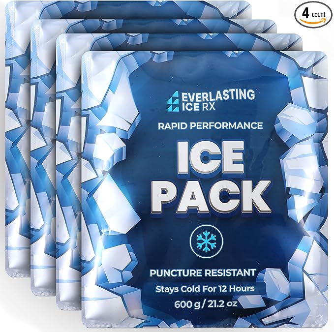 Rapid Performance Reusable Ice Packs for Lunch Boxes, Lunch Bags or Coolers | 4 Pack | Cold for Up to 12 Hours | Ice Packs for Cooler, Long Lasting for Camping, Beach, & School