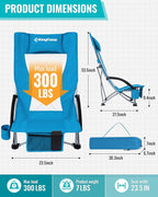 KingCamp Low Beach Chairs, Folding Portable Chair for Adults Lightweight Extra Wide Seat 300lbs Heavy Duty Oversized Backpack, Carry Bag for Camping