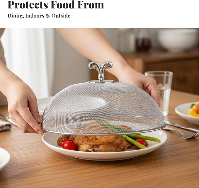 Stainless Steel Mesh Food Cover Plate Serving Cover Multifunctional,Sturdy,Utility,Portable Protector for Home Daily Use, Diameter 28 cm