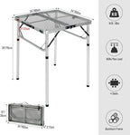 REDCAMP 24" Square Folding Grill Table for Outside, Lightweight Portable Metal Aluminum Outdoor Grill Table with Adjustable Height Legs, Great for Camping Picnic Cooking BBQ, Silver 2ft