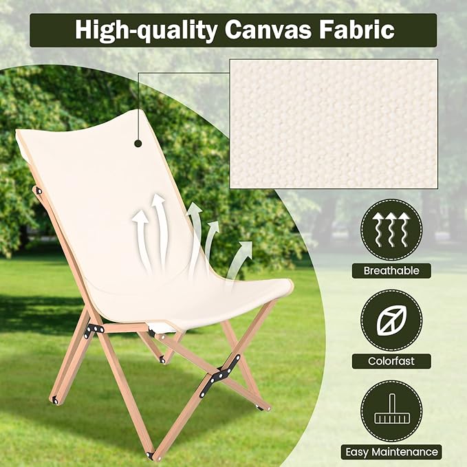 Giantex Camping Chairs 2 Pack, Folding Beach Chairs for 330lbs, Outdoor Butterfly Chair, Portable Lawn Chairs for Picnic Fishing Hiking Mountaineering, Lightweight Bamboo Frame No Assembly (Beige)