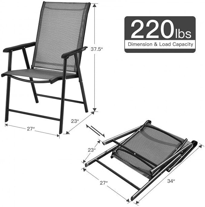 Folding Patio Chairs 4-Pack, Outdoor Camping Chairs Steel Frame Textilene Portable Beach Chairs 250lbs Capacity