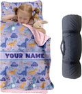 Personalized Toddler Nap Mat for Preschool, Custom Name Kids Sleeping Bag for Daycare, Kindergarten Roll Up Sleeping Mat with Removable Pillow and Soft Blanket, Fun Themes for Boys & Girls