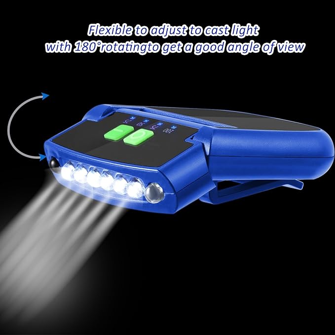 Mudder LED Clip on Cap Lights USB Rechargeable Cap Flashlight Clip Waterproof Ultra Bright Hat Flashlight Headlamp for Fishing Camping Hand Work