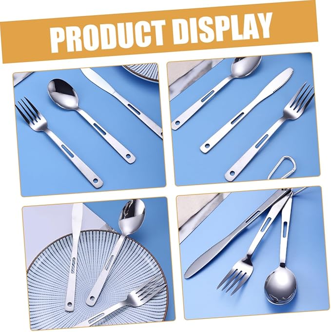 Yardwe 2sets Portable Camping Cutlery Stainless Steel Outdoor Tableware Fork Spoon Cutter Carrying Bag for Bbq Picnic Hiking and Camping Activities