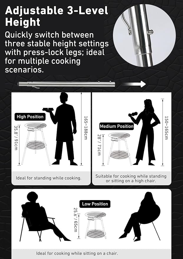 CAMPINGMOON Skottle Grill Cooking System Kit 18 inch Carbon Steel Pan Adjustable Legs Portable Camp Cooking Gear with Carry Bag (Skottle isobutane stove set GR-901)