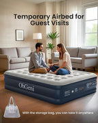 OhGeni Air Mattress Queen with Built in Pump, Ideal Alternative to a Bed, Blow Up Colchones Inflables Mattress for Guests, Portable Air Mattresses, 18" Raised Elevated Air Bed for Camping, Dark Blue