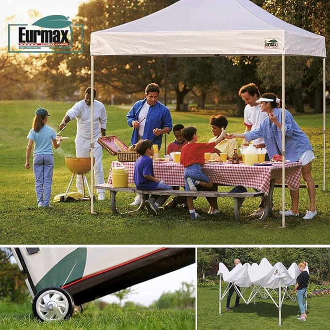 Eurmax USA 8'x12' Pop-up Canopy Tent Commercial Instant Canopies with 4 Removable Zipper End Side Walls and Roller Bag, Bonus 4 SandBags(Black)