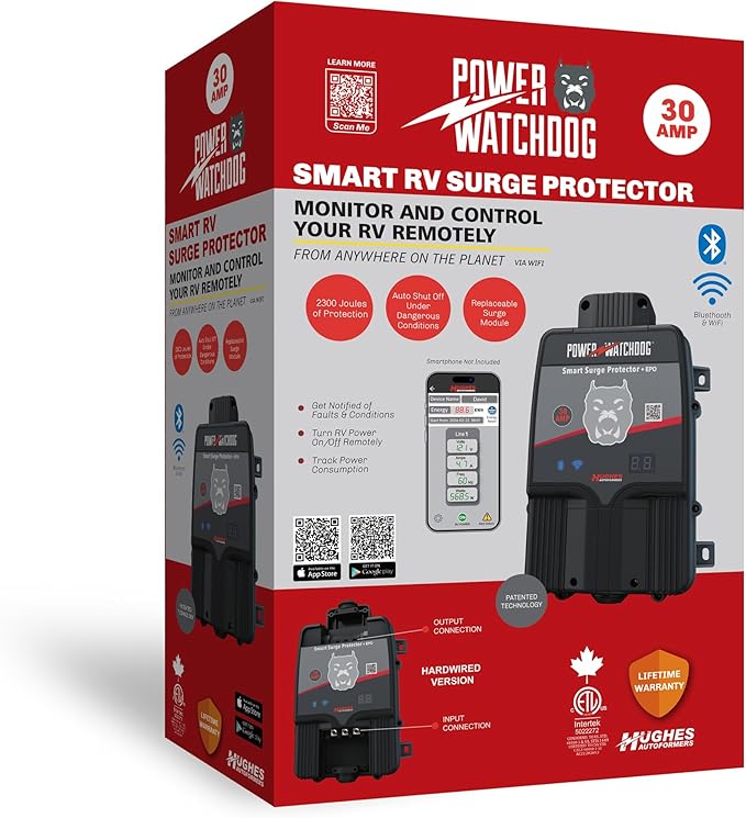 Power Watchdog PWD30EPOHW 30 Amp Smart RV Hardwired Surge Protector - Emergency Power Off (EPO) – WiFi Monitoring - Replaceable Surge Module - LED Diagnostics - Durable for RV Campsite Use