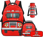 Backpack for Boys with Lunch Box Fire Engine Elementary School Backpack for Boys Large Capacity 4-in-1 Set for Primary Kids Casual Daypack Tote Bags