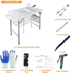 Fish Cleaning Table with 2 Sinks & Grid Rack - 42.5” Outdoor Fish Fillet Cleaning Station for Camping, Patio, Kitchen, RV & Beach