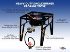 Flame King Heavy Duty 200K BTU, 0-20 PSI, Propane Gas Single Burner Bayou Cooker Outdoor Stove for Home Brewing, Turkey Fry, Maple Syrup Prep, Cajun Cooking, Black