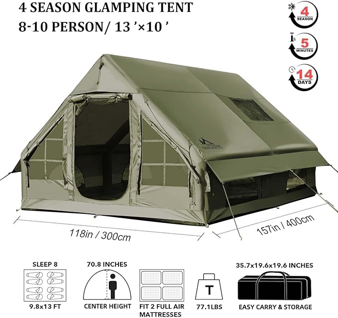 Inflatable Tents for Camping, Large Inflatable Camping Tent with Hand Pump, Easy Setup Tents for 4-6 People, Portable Glamping Tent