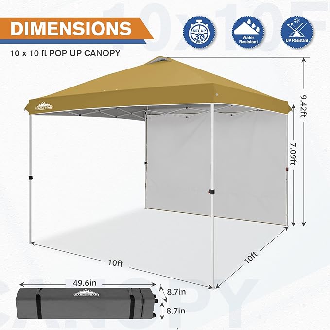 EAGLE PEAK Commercial Canopy 10x10 Pop Up Canopy Tent with 1 Sidewall, Easy Setup Heavy Duty Instant Event Shelter for Vendors & Markets, Outdoor Sun Shade, Beige