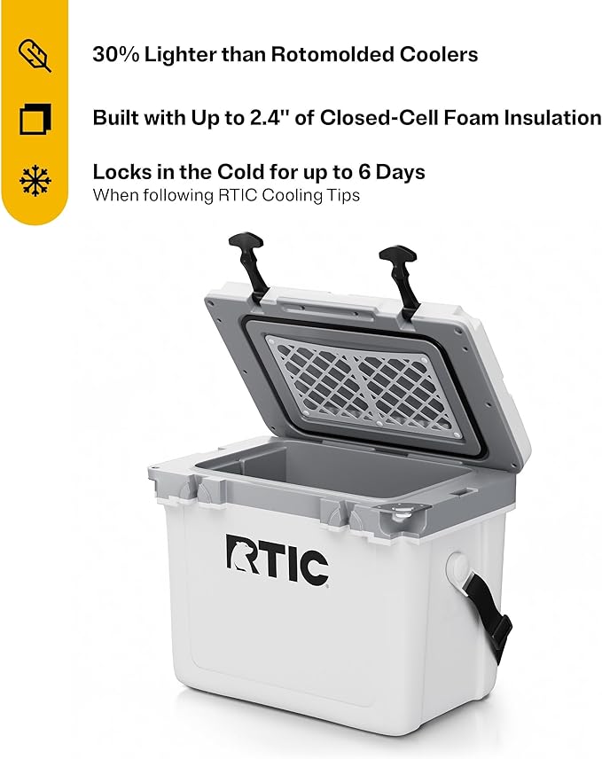 RTIC Ultra-Light 22 Quart Hard Cooler Insulated Portable Ice Chest Box for Drink, Beverage, Beach, Camping, Picnic, Fishing, Boat, Barbecue, 30% Lighter Than Rotomolded Coolers