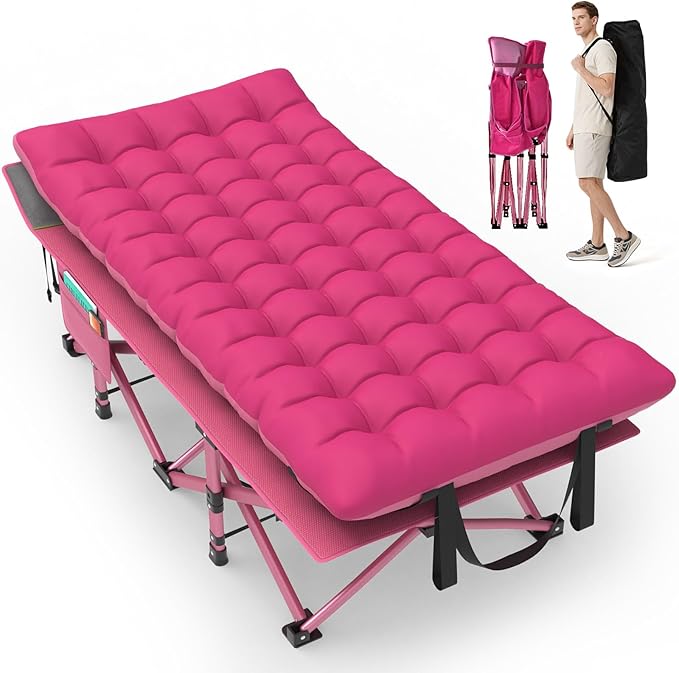 Suteck 32In XXL Folding Camping Cot, 900LBS Heavy Duty Sleeping Cot with Pillow Mattress, 1200D Double-Layer Oxford Portable Cot for Adults with Carry Bag for Home Office Nap Beach Travel
