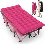 Suteck 32In XXL Folding Camping Cot, 900LBS Heavy Duty Sleeping Cot with Pillow Mattress, 1200D Double-Layer Oxford Portable Cot for Adults with Carry Bag for Home Office Nap Beach Travel