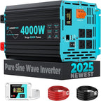 4000 Watt Inverter Pure Sine Wave 12V DC to 120V AC for RV, Truck, Solar, Home, Off-Grid, Power Inverter with 4 AC Outlet, 30W Type-C, 5V 3.1A USB, Hardwire Port, Remote Control, Surge 8000W