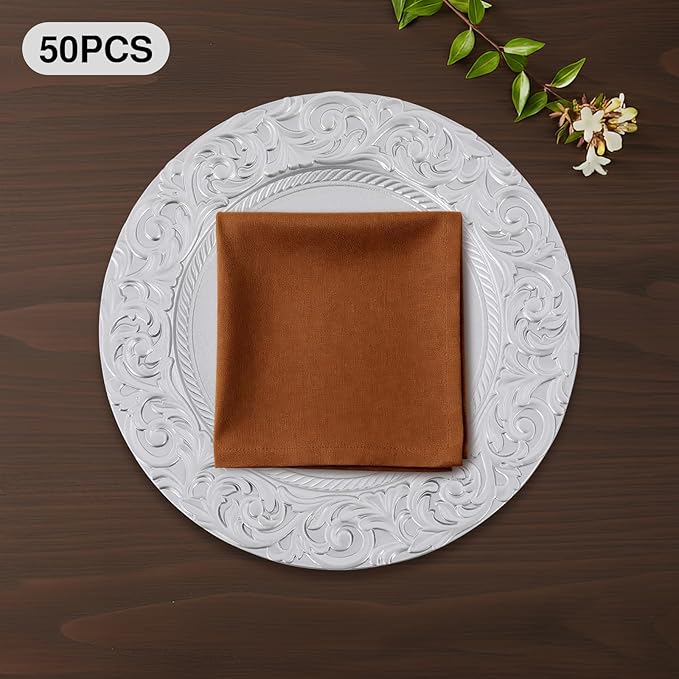 50 Pcs Silver Charger Plates Bulk, 13" Round Plastic Embossed Charger Plates, Decorative Table Dinner Chargers for Thanksgiving, Halloween, Wedding, Party, Christmas, Decor (Silver)