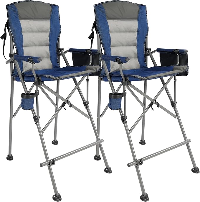 REDCAMP Oversized Tall Camping Chair for Adults 2 Pack, Portable High Folding Directors Chair, Foldable Bar Height Stool with Side Pocket for Lawn Sport, Blue